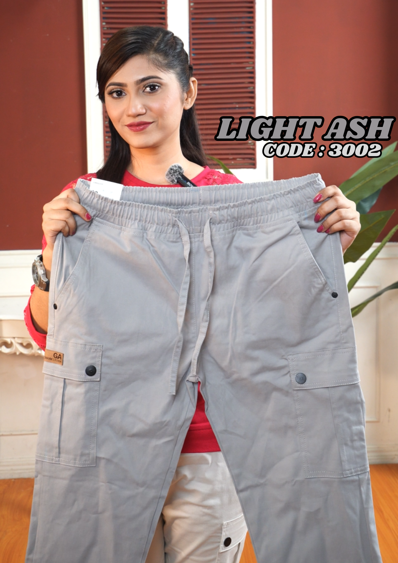 Woman Six Pocket Joggers-( Light Ash). Code -3002